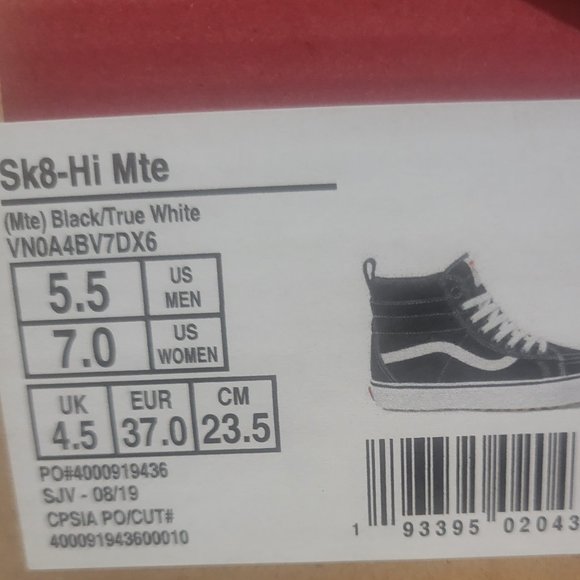 SOLD!! Vans SK8-Hi MTE (MTE) Black/True White 2 Women's 7 VN0A4BV7DX6 - Picture 10 of 11